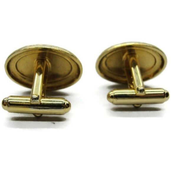 Anson Cufflinks Oval Bordered Gold Tone Tux Shirt Dress Suit Vintage - Picture 4 of 6